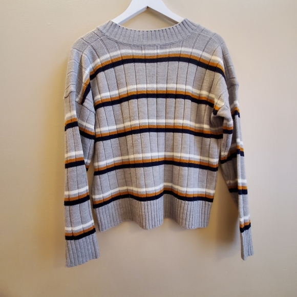 Pinkrose v neck sweater with stripes, medium, great to wear with shirts layered - Picture 6 of 7